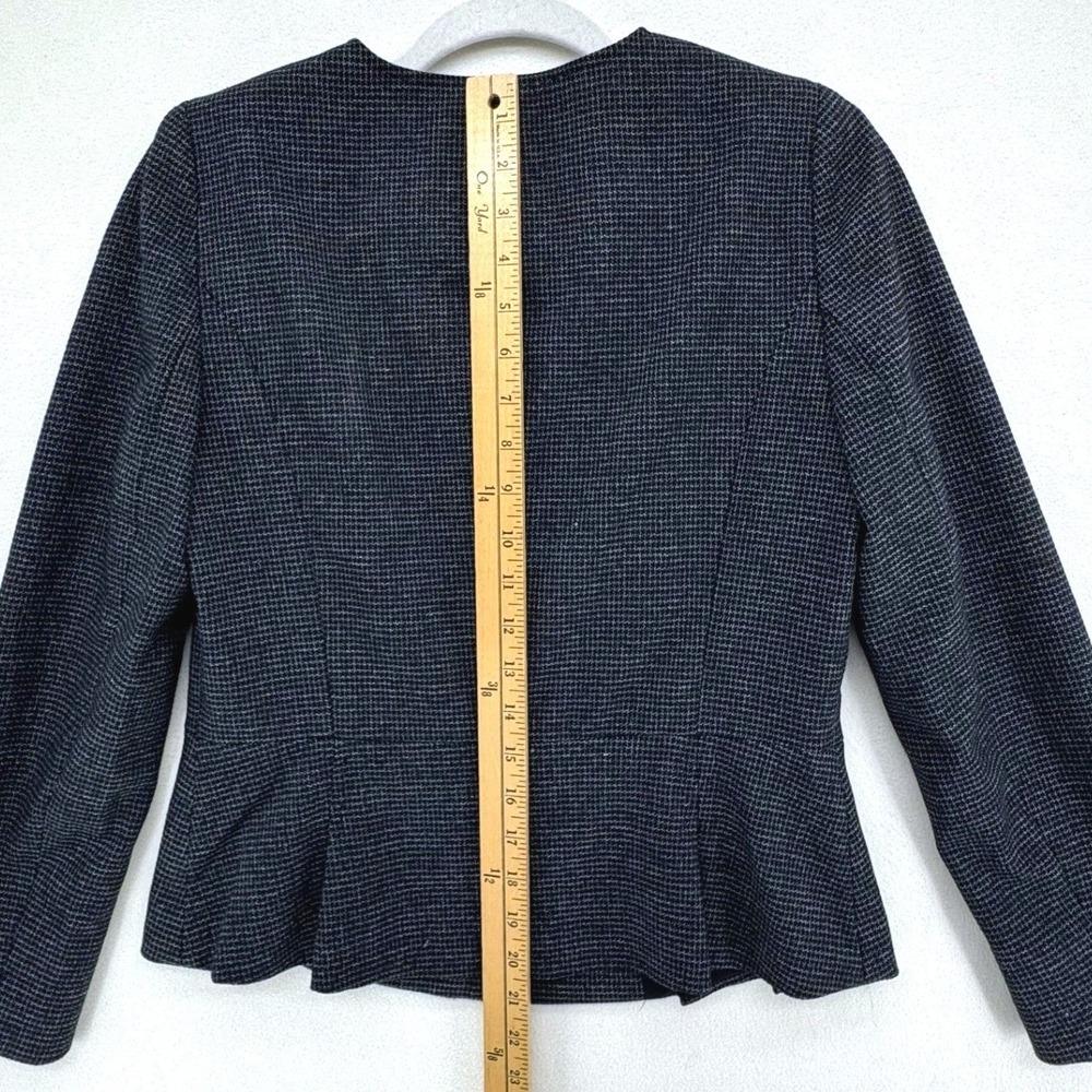 Ann Taylor Peplum Blazer Women 2 Navy Blue Micro Check Collarless Button Jacket - Picture 7 of 7